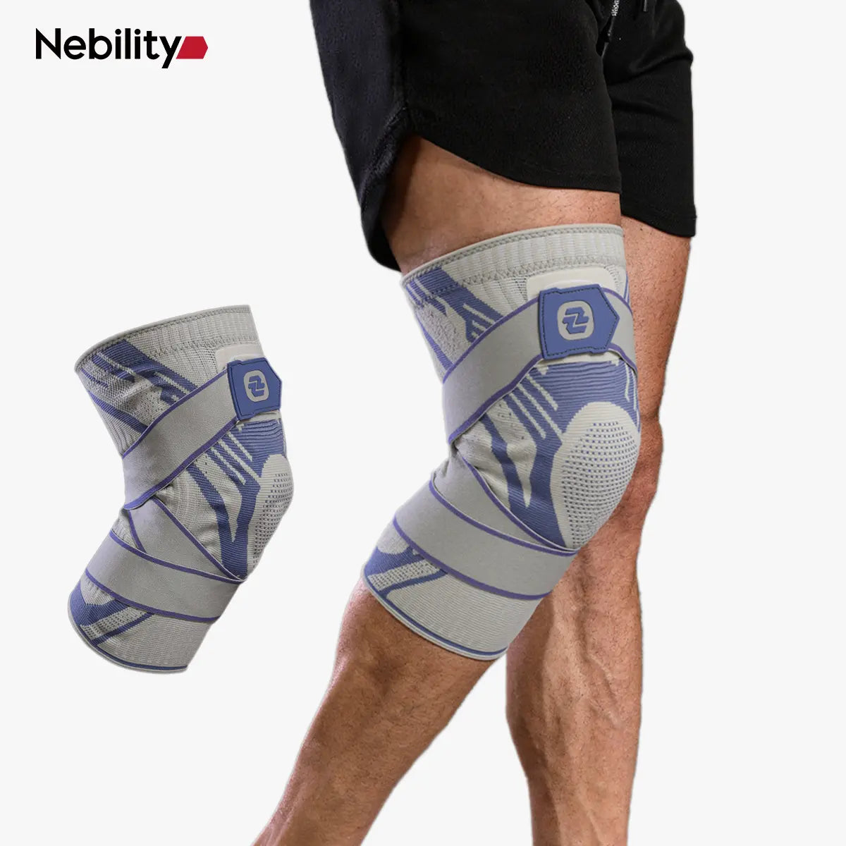 Nebility Mens Adjustable Compression Knee Brace with 360° Seamless Breathable Support, Non-Slip Design, Shock-Absorbing Pad, Elastic 4-Way Stretch Knit for Running, Hiking, Fitness and Knee Protection，Fathersdaygift