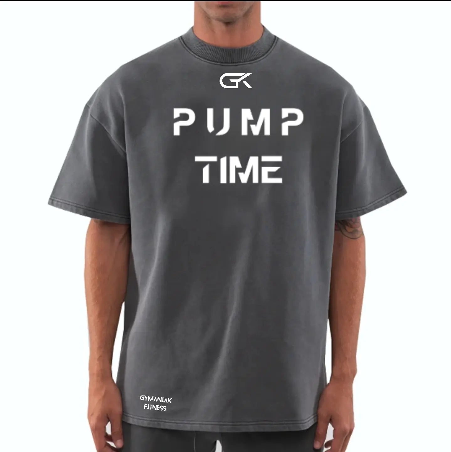 GYMANIAK Premium 100% Cotton Oversized MENS Training Shirt PUMP-TIME Ultimate Comfort for Intense Workouts with Reinforced Stitching and Tagless Design
