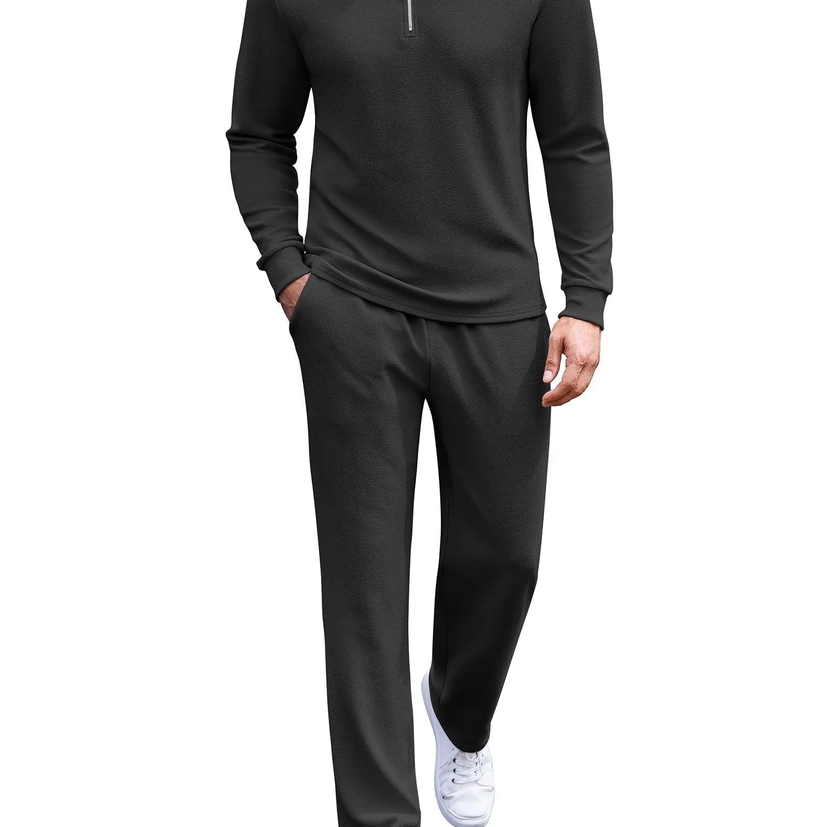 COOFANDY Men'S 2 Piece Tracksuit Set Polo Athletic Sweatsuit Quarter Zip Jogging Long Sleeve Casual Sports Outfits