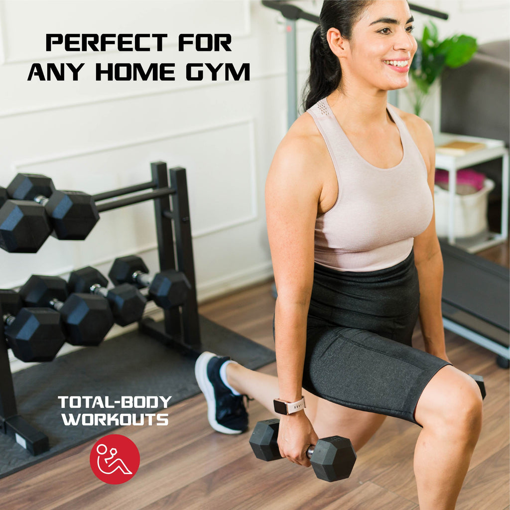 20Lbs Rubber Hex Dumbbell Set – Solid Steel Handles, Durable Rubber Coating, Anti-Roll Weights for Fitness, Pair