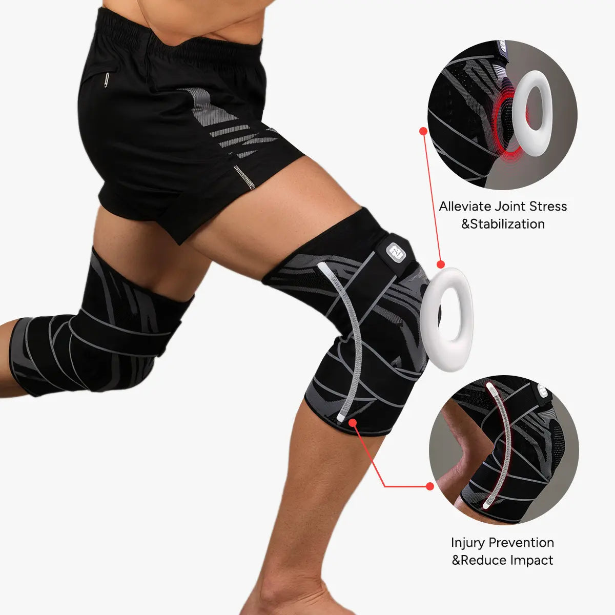 Nebility Mens Adjustable Compression Knee Brace with 360° Seamless Breathable Support, Non-Slip Design, Shock-Absorbing Pad, Elastic 4-Way Stretch Knit for Running, Hiking, Fitness and Knee Protection，Fathersdaygift