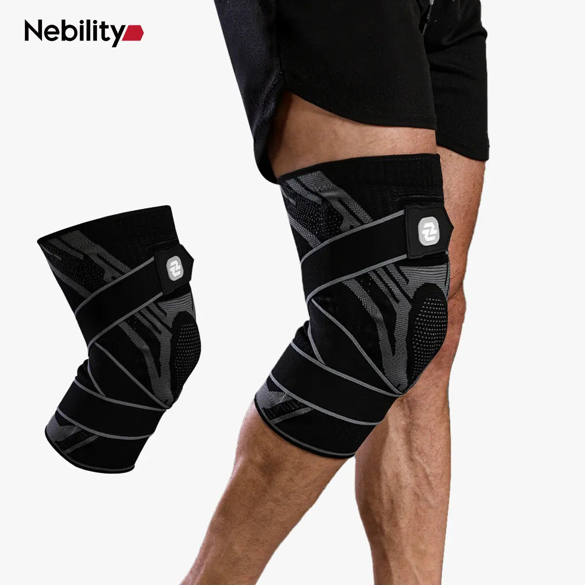 Nebility Mens Adjustable Compression Knee Brace with 360° Seamless Breathable Support, Non-Slip Design, Shock-Absorbing Pad, Elastic 4-Way Stretch Knit for Running, Hiking, Fitness and Knee Protection，Fathersdaygift