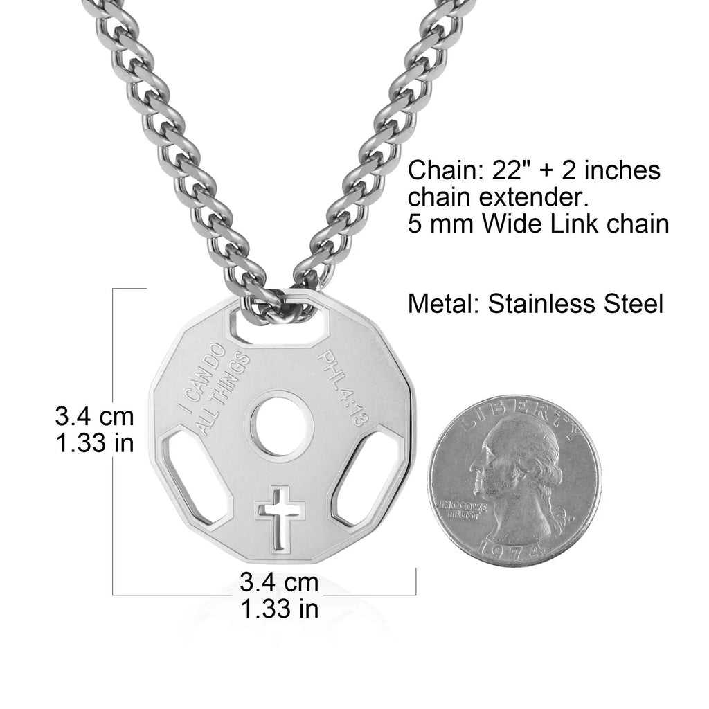 HZMAN Mens Fashion Stainless Steel Fitness Gym Dumbbell Weight Plate Barbell Chain Pendant Necklace