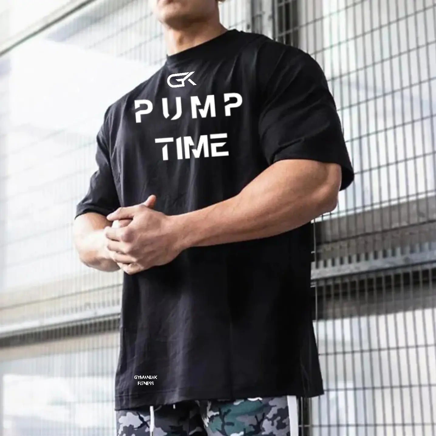 GYMANIAK Premium 100% Cotton Oversized MENS Training Shirt PUMP-TIME Ultimate Comfort for Intense Workouts with Reinforced Stitching and Tagless Design