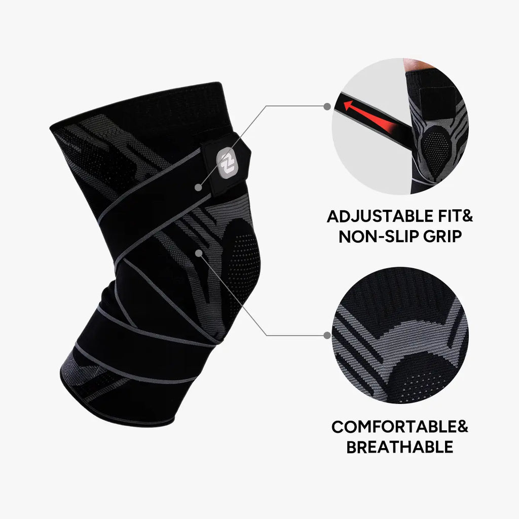 Nebility Mens Adjustable Compression Knee Brace with 360° Seamless Breathable Support, Non-Slip Design, Shock-Absorbing Pad, Elastic 4-Way Stretch Knit for Running, Hiking, Fitness and Knee Protection，Fathersdaygift