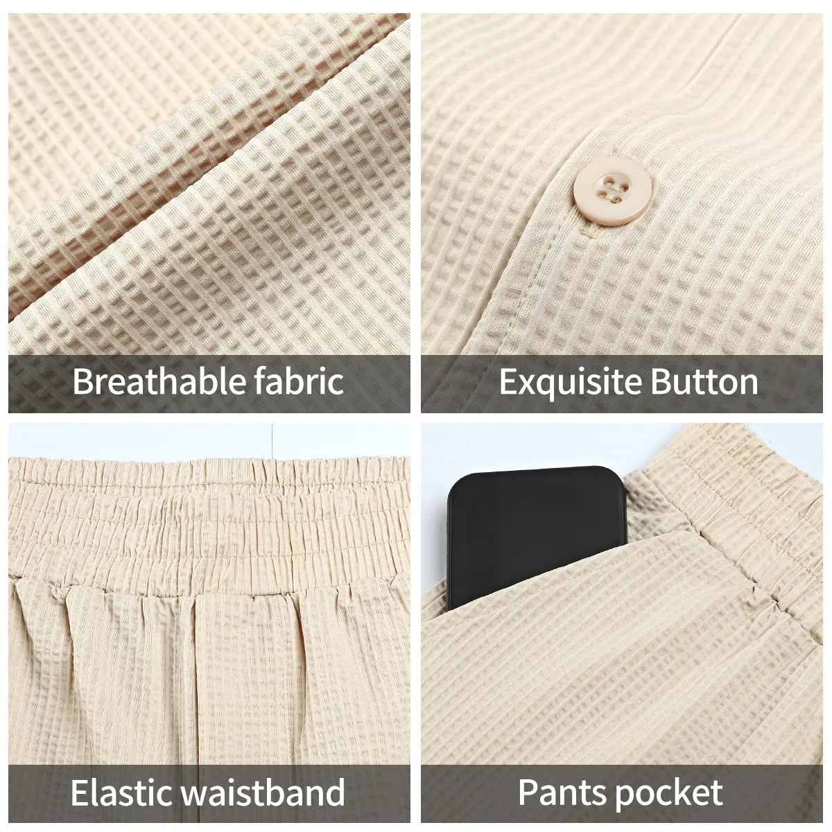 GINGTTO Men'S 2 Piece Outfits Waffle Knit Shorts Sets Summer Button down Shirt Top and Shorts Set Casual Tracksuit Fathersdaygift