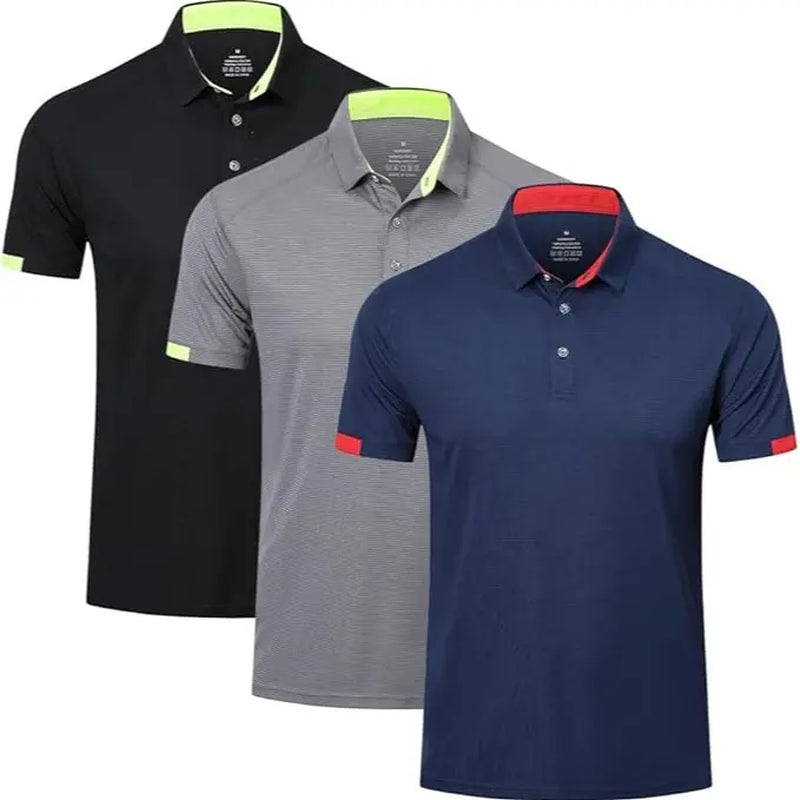 3/5 Pack Mens Solid Color Sport Polo Shirts Short Sleeve Workout Golf Tennis T Shirt Quick Dry Moisture-Wicking Fabric Athletic Fitness Polo Shirts Summer