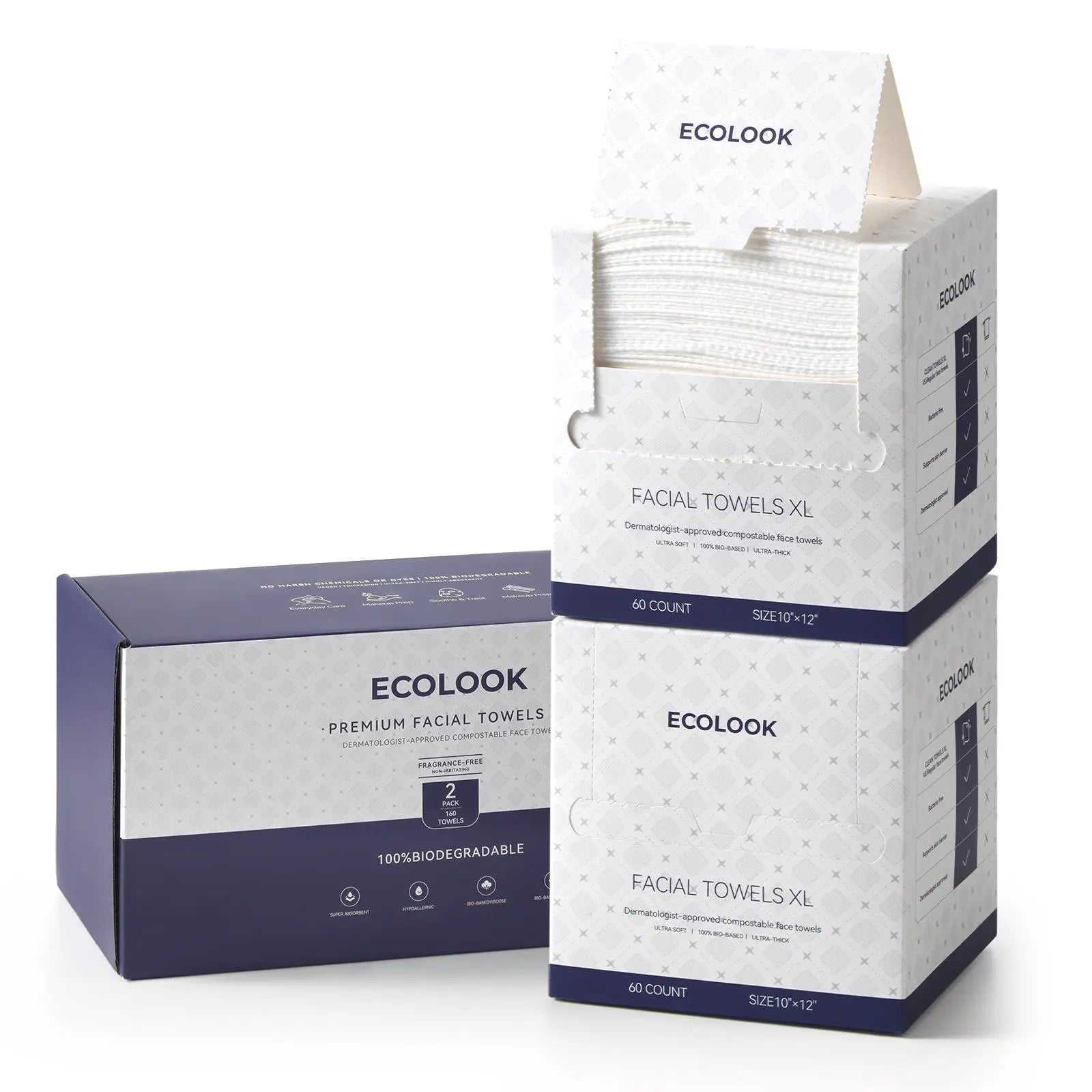 ECOLOOK Disposable Face Towel XL-60 Count Upgraded Thick Facial Towels, Ultra Soft Clean Face Towels Disposable, 10"X12" & 90 GSM, Ideal for Sensitive Skin​-1 PACK