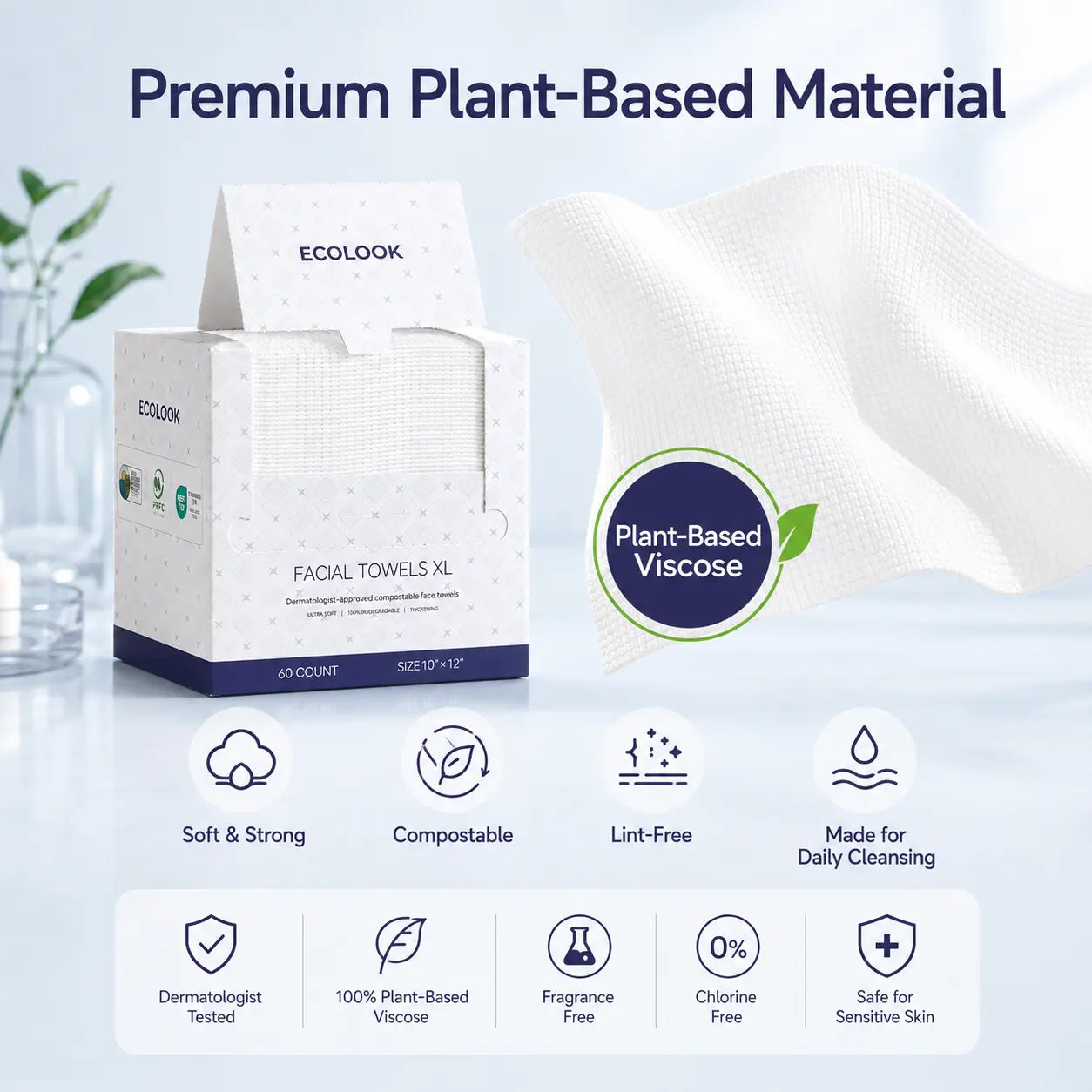 ECOLOOK Disposable Face Towel XL-60 Count Upgraded Thick Facial Towels, Ultra Soft Clean Face Towels Disposable, 10"X12" & 90 GSM, Ideal for Sensitive Skin​-1 PACK