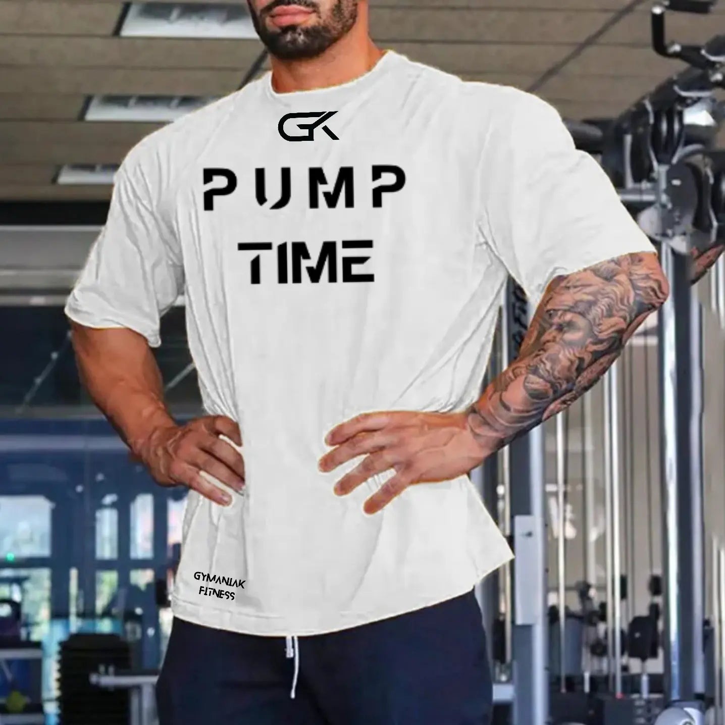 GYMANIAK Premium 100% Cotton Oversized MENS Training Shirt PUMP-TIME Ultimate Comfort for Intense Workouts with Reinforced Stitching and Tagless Design