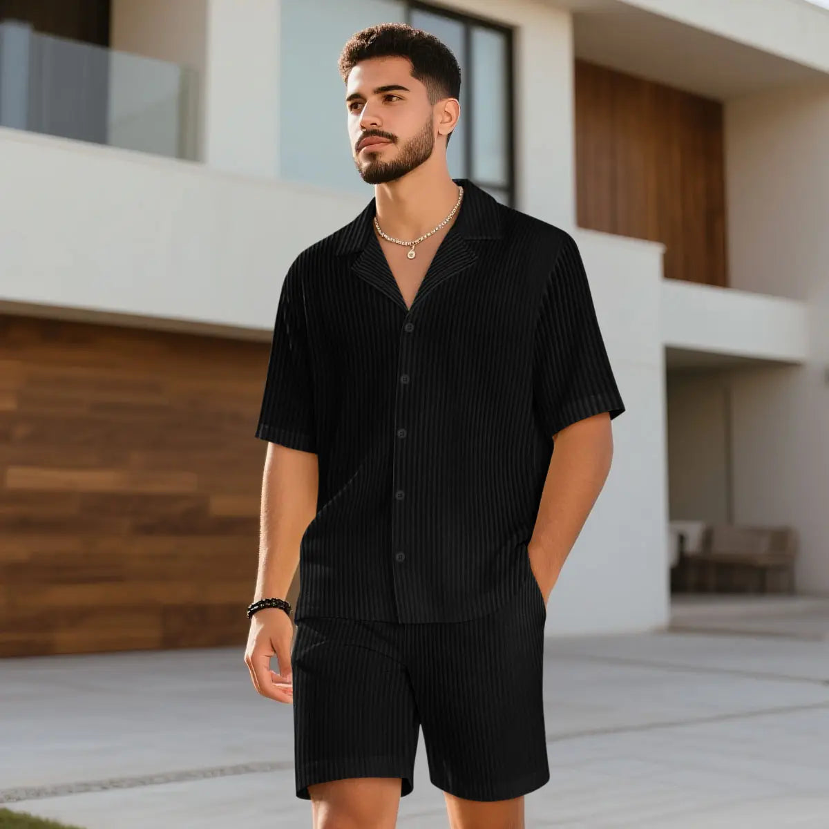 GINGTTO Men'S 2 Piece Outfits Waffle Knit Shorts Sets Summer Button down Shirt Top and Shorts Set Casual Tracksuit Fathersdaygift