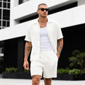 GINGTTO Men'S 2 Piece Outfits Waffle Knit Shorts Sets Summer Button down Shirt Top and Shorts Set Casual Tracksuit Fathersdaygift