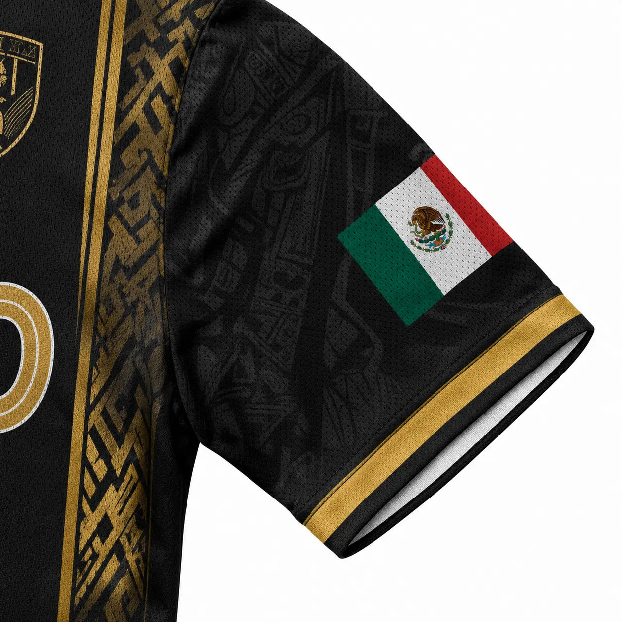 Retro Mexican 2026 Soccer Jersey for Men & Women, V-Neck Football Tee with Black Gold Aztec Eagle Print, Breathable All over Print Casual Sports Top, Jersey Shirts