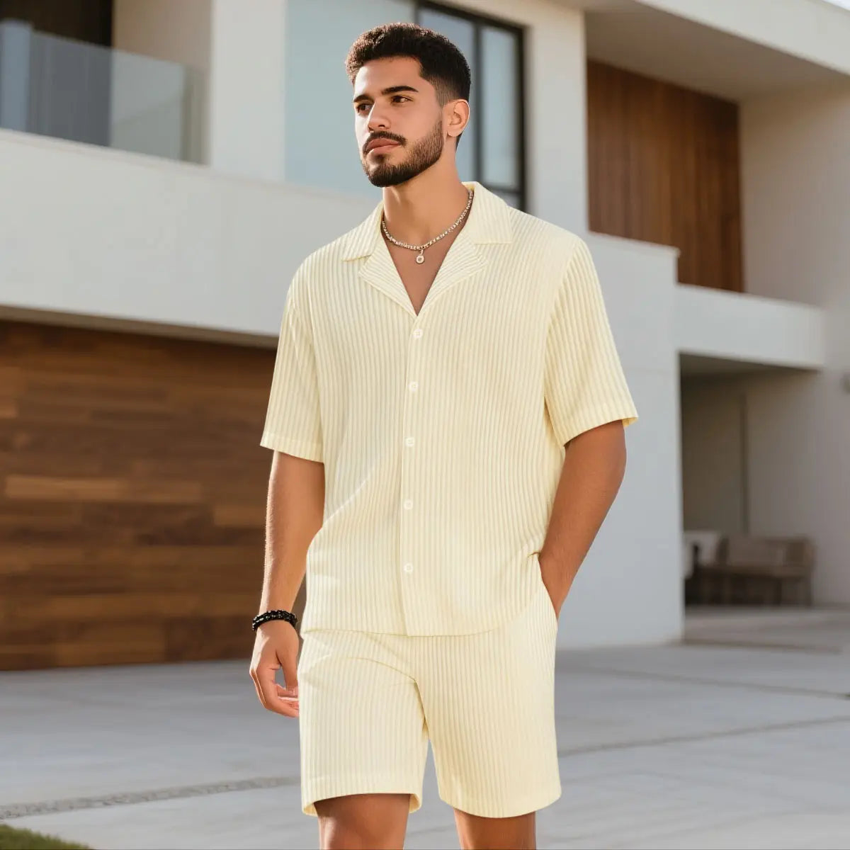 GINGTTO Men'S 2 Piece Outfits Waffle Knit Shorts Sets Summer Button down Shirt Top and Shorts Set Casual Tracksuit Fathersdaygift