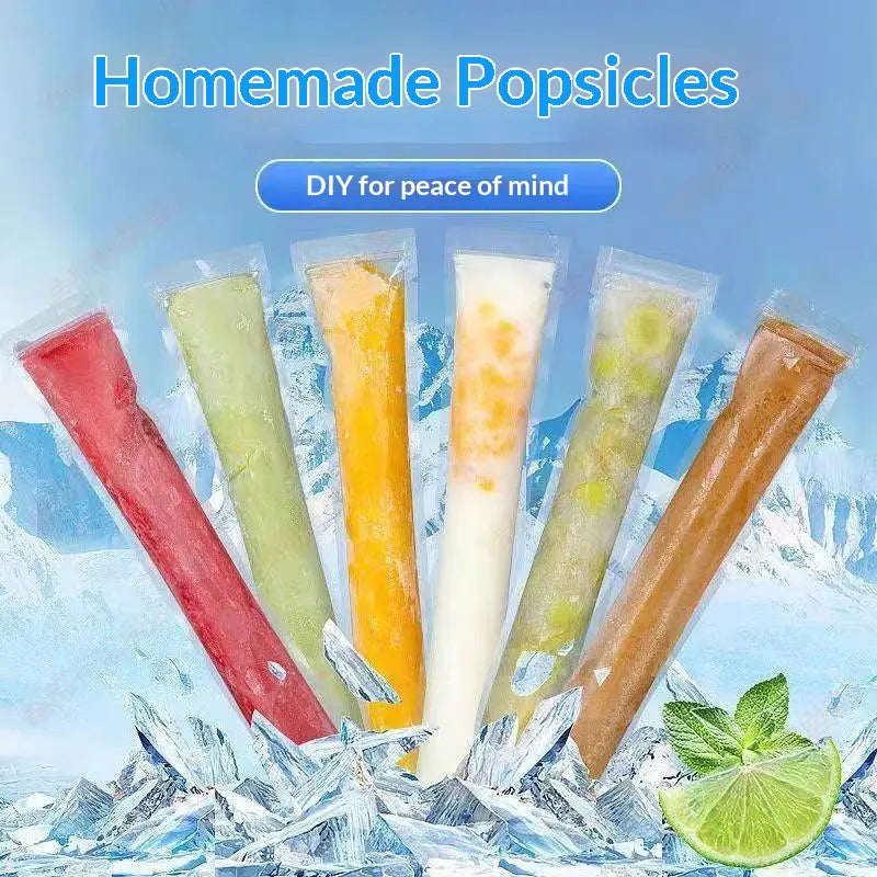 100PCS Popsicle Mold Bags - Leakproof Zip-Seal Disposable Freezer Tubes with Silicone Funnel, Kitchen Utensil for Juice, Smoothies (Kitchenware Ice Cream Gadget)