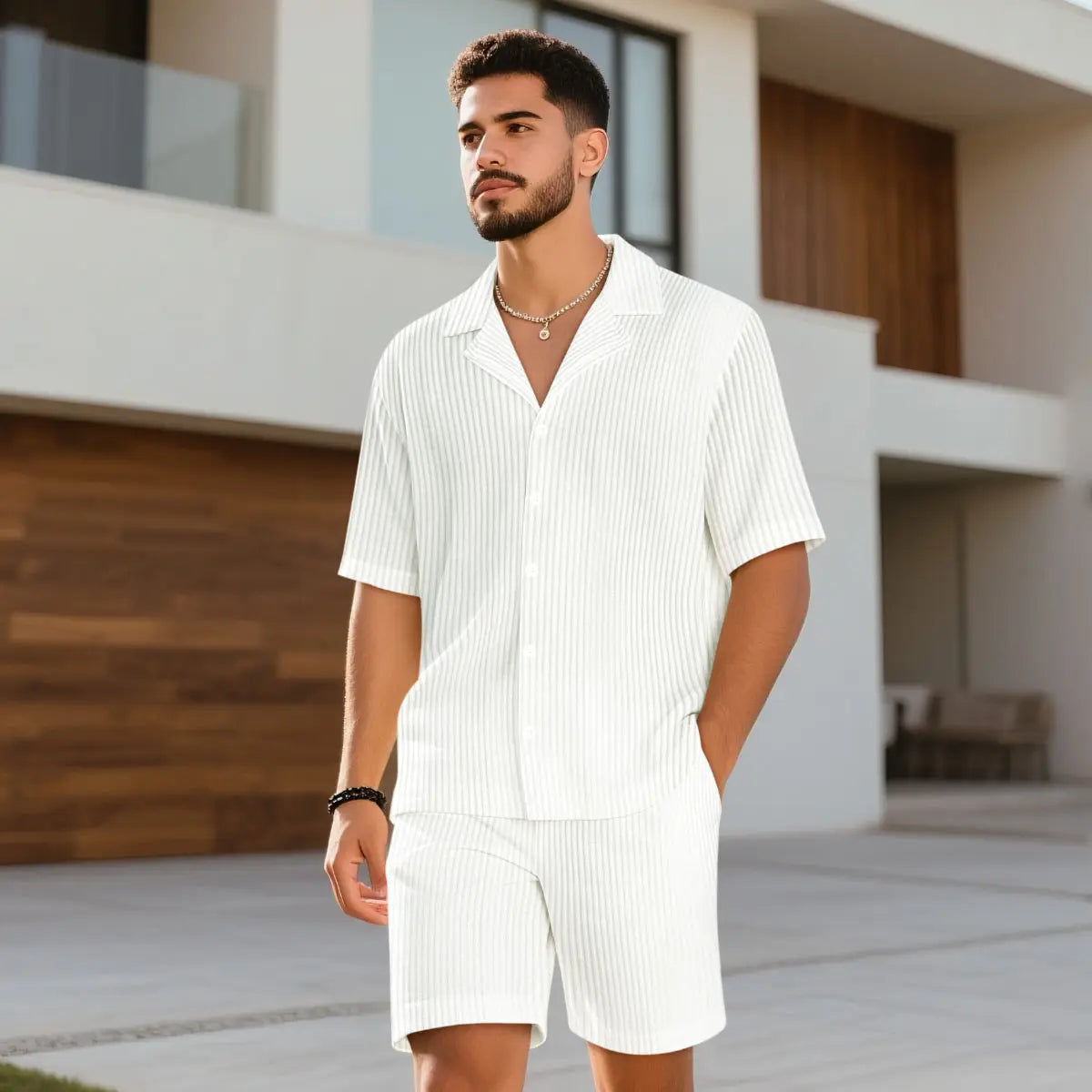 GINGTTO Men'S 2 Piece Outfits Waffle Knit Shorts Sets Summer Button down Shirt Top and Shorts Set Casual Tracksuit Fathersdaygift