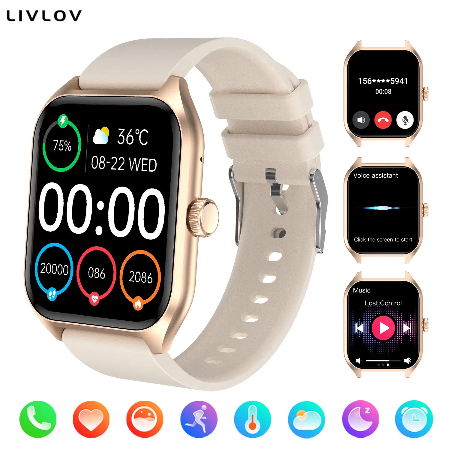 Wearable Smart Watch, with Call Function 100+ Sports Modes DIY Watch Messages Reminder Multifunctional Wristwatch for Men Women