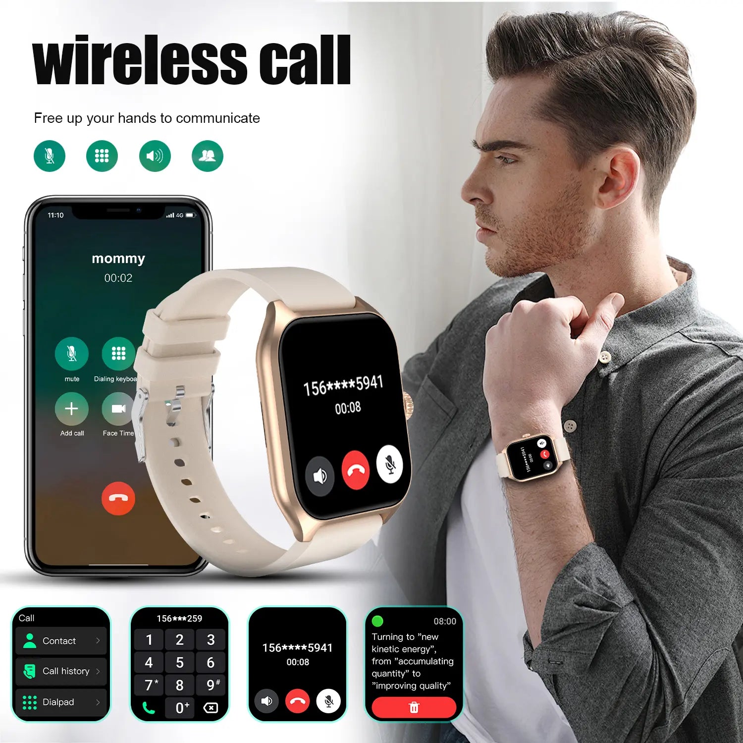Wearable Smart Watch, with Call Function 100+ Sports Modes DIY Watch Messages Reminder Multifunctional Wristwatch for Men Women