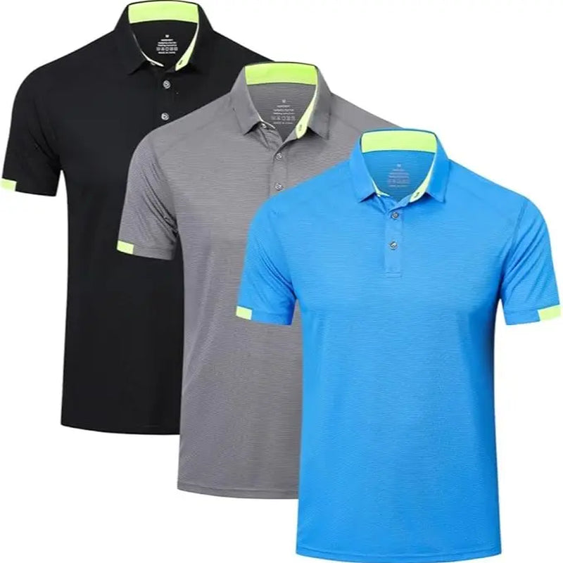 3/5 Pack Mens Solid Color Sport Polo Shirts Short Sleeve Workout Golf Tennis T Shirt Quick Dry Moisture-Wicking Fabric Athletic Fitness Polo Shirts Summer