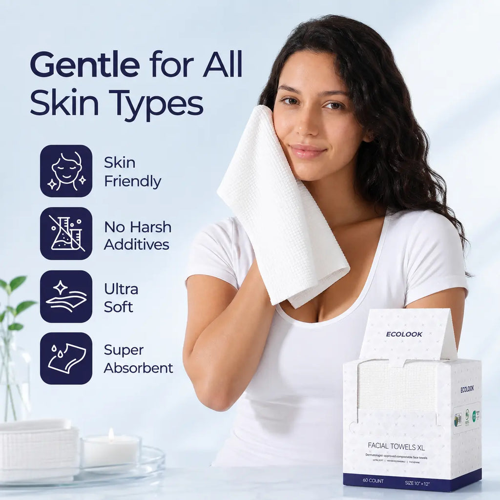 ECOLOOK Disposable Face Towel XL-60 Count Upgraded Thick Facial Towels, Ultra Soft Clean Face Towels Disposable, 10"X12" & 90 GSM, Ideal for Sensitive Skin​-1 PACK