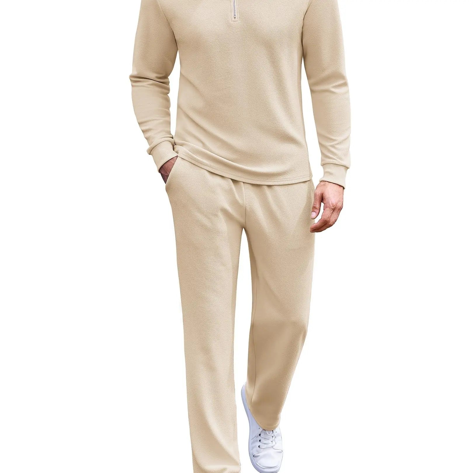 COOFANDY Men'S 2 Piece Tracksuit Set Polo Athletic Sweatsuit Quarter Zip Jogging Long Sleeve Casual Sports Outfits