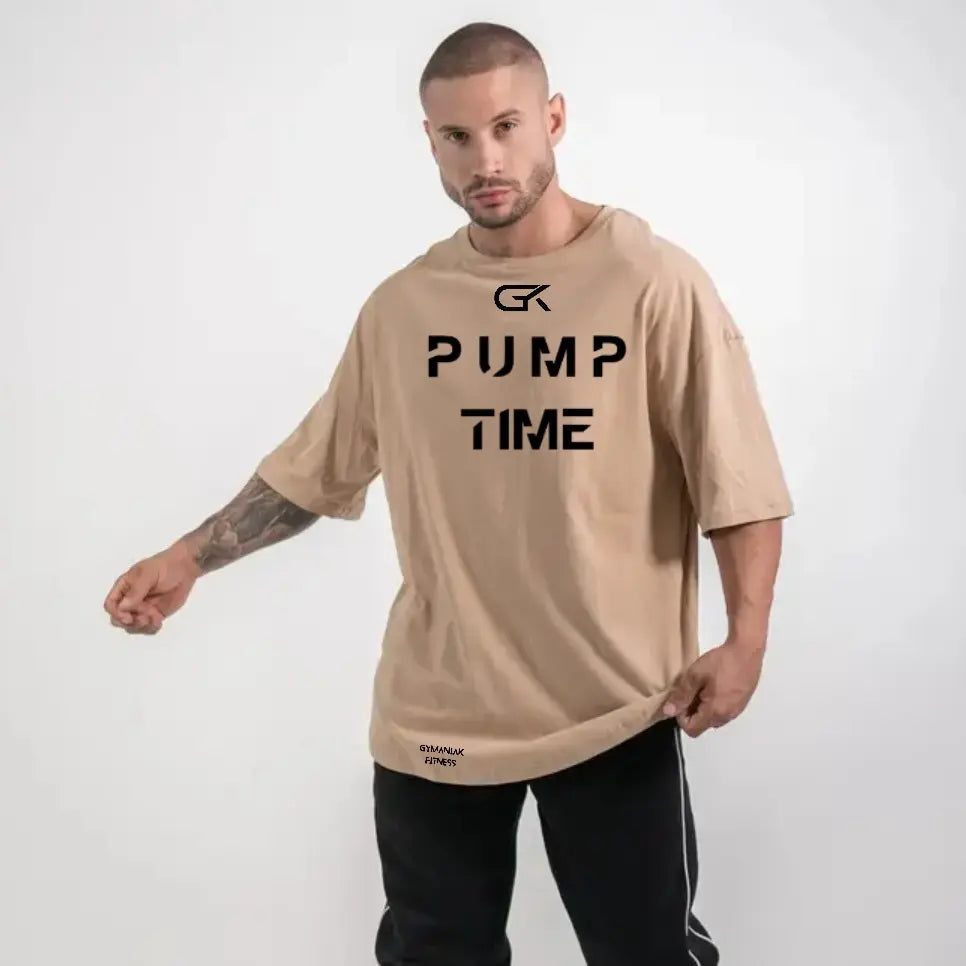 GYMANIAK Premium 100% Cotton Oversized MENS Training Shirt PUMP-TIME Ultimate Comfort for Intense Workouts with Reinforced Stitching and Tagless Design