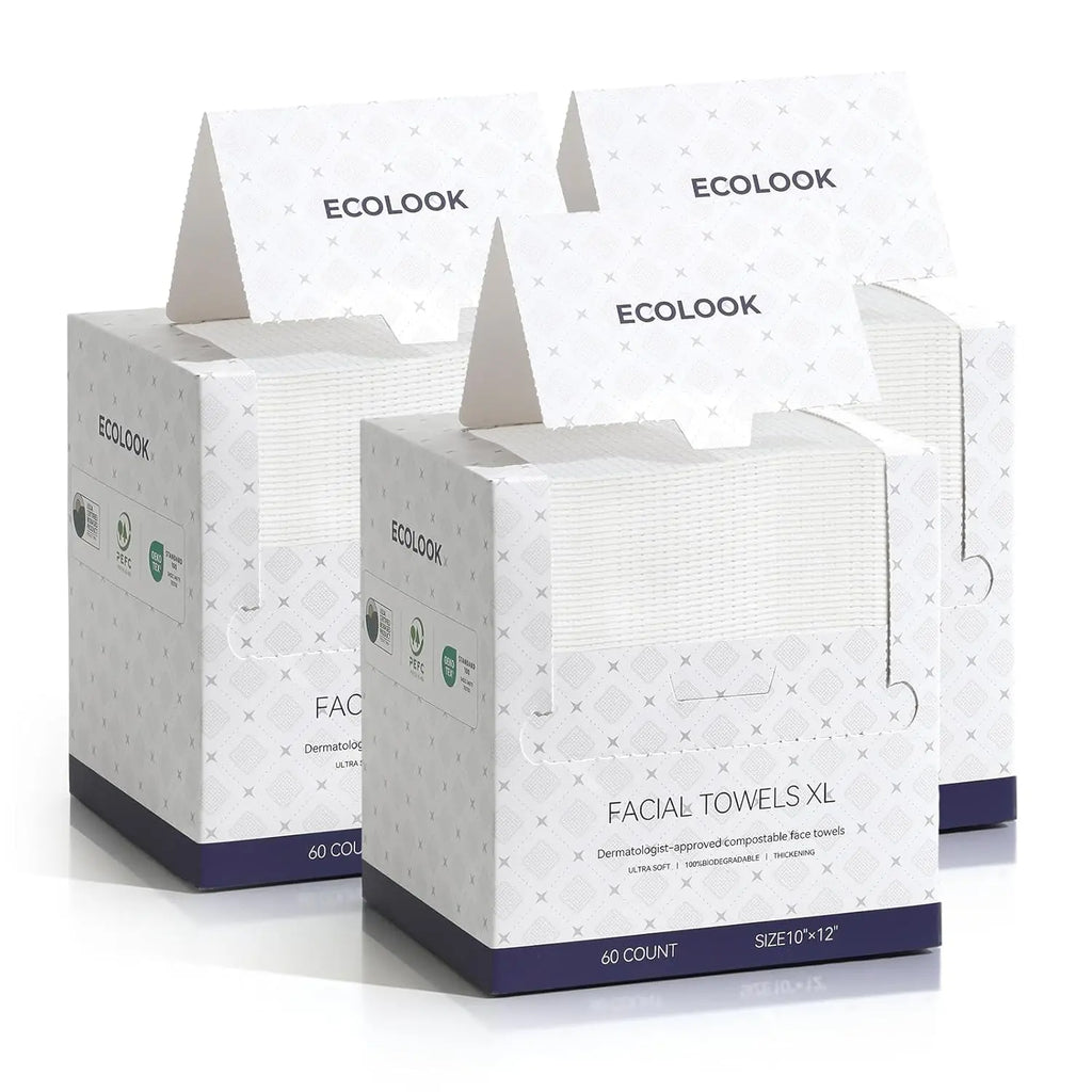 ECOLOOK Disposable Face Towel XL-60 Count Upgraded Thick Facial Towels, Ultra Soft Clean Face Towels Disposable, 10"X12" & 90 GSM, Ideal for Sensitive Skin​-1 PACK