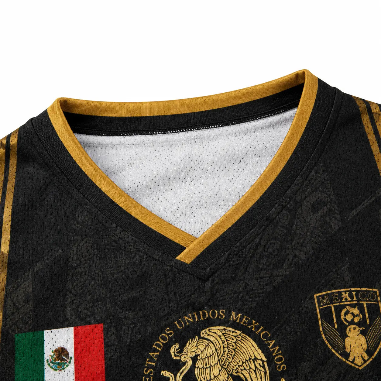 Retro Mexican 2026 Soccer Jersey for Men & Women, V-Neck Football Tee with Black Gold Aztec Eagle Print, Breathable All over Print Casual Sports Top, Jersey Shirts