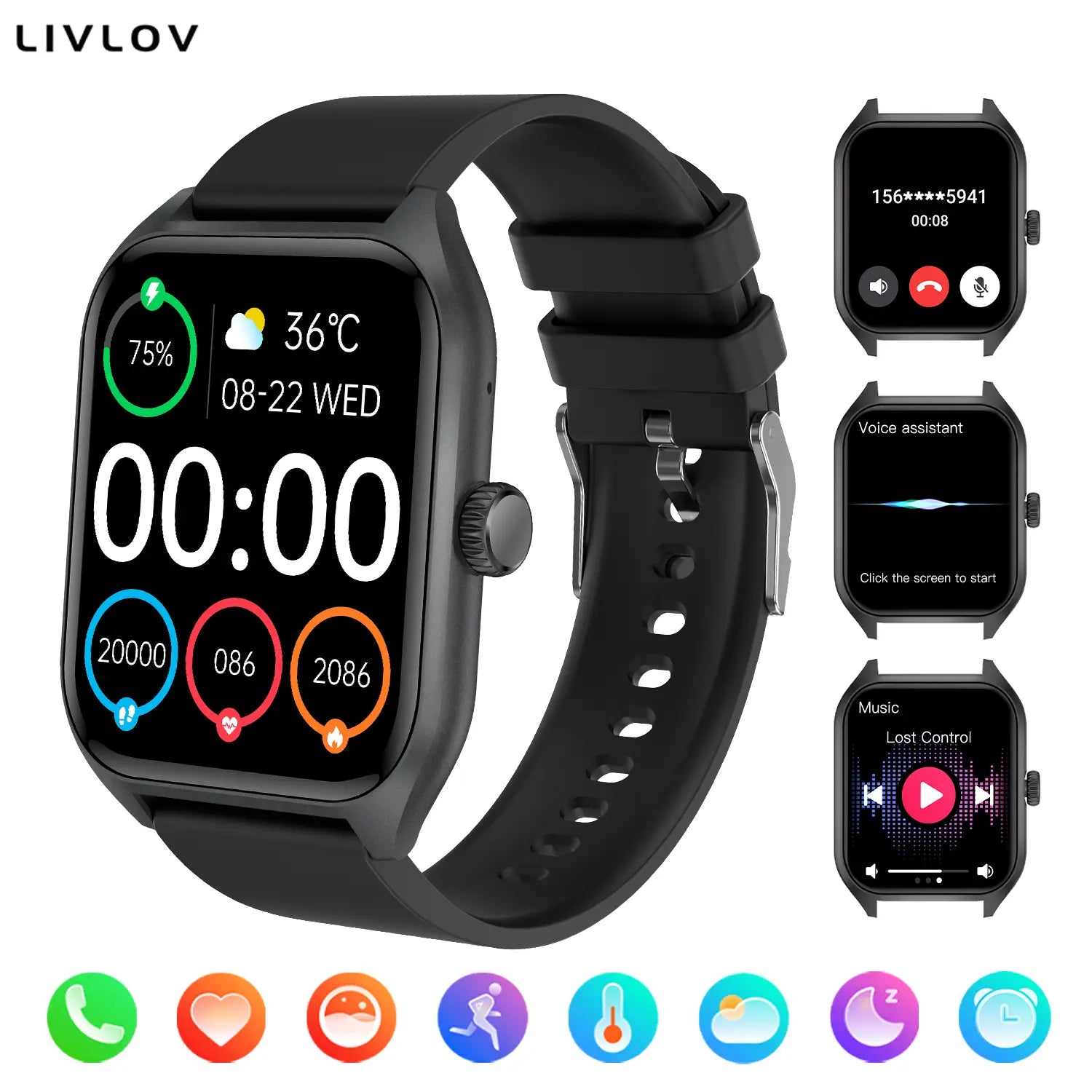 Wearable Smart Watch, with Call Function 100+ Sports Modes DIY Watch Messages Reminder Multifunctional Wristwatch for Men Women