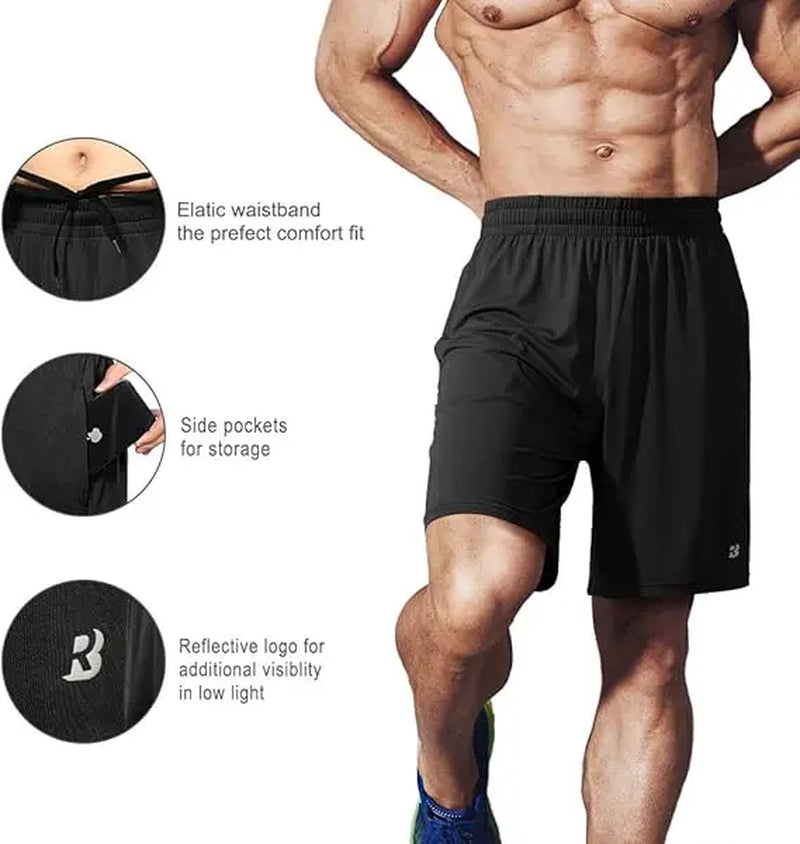 Roadbox Workout Shorts Men Athletic Gym Running Basketball Shorts for Men 7 Inch with Pocket for Fitness Sports 2Pack