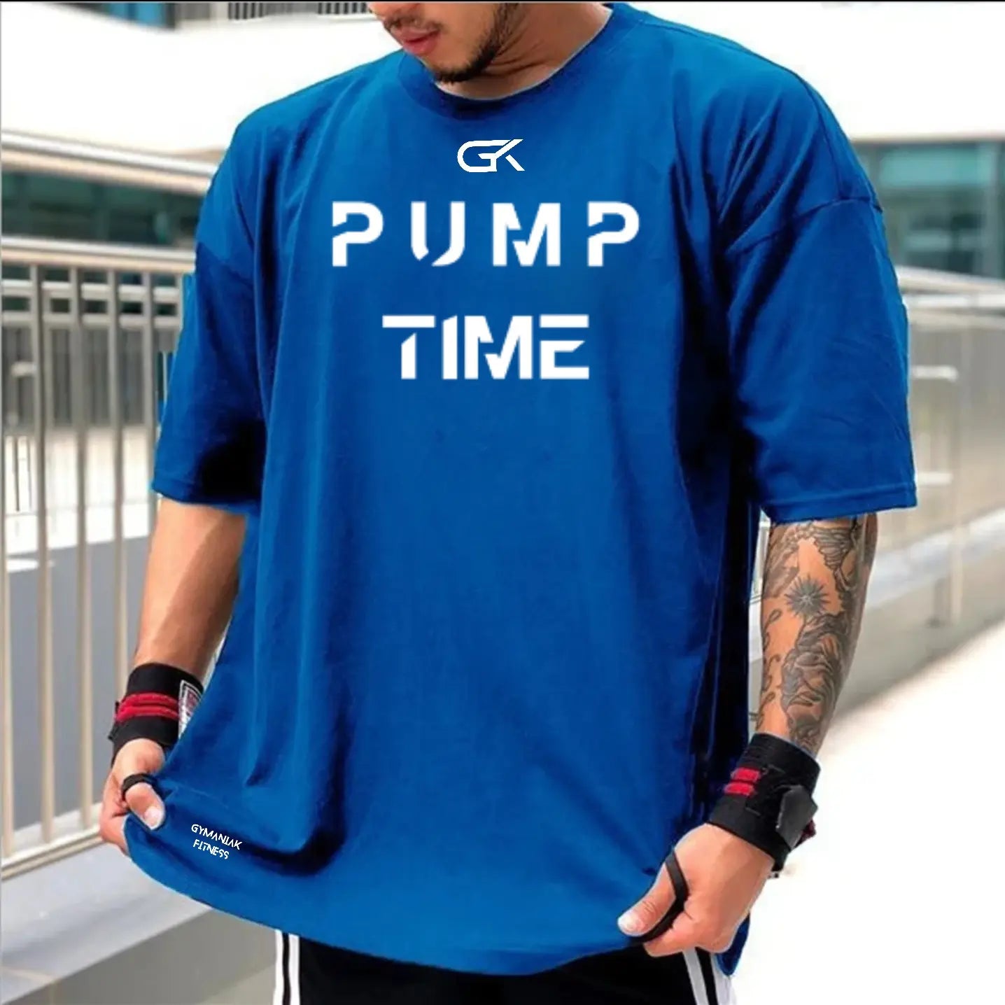 GYMANIAK Premium 100% Cotton Oversized MENS Training Shirt PUMP-TIME Ultimate Comfort for Intense Workouts with Reinforced Stitching and Tagless Design