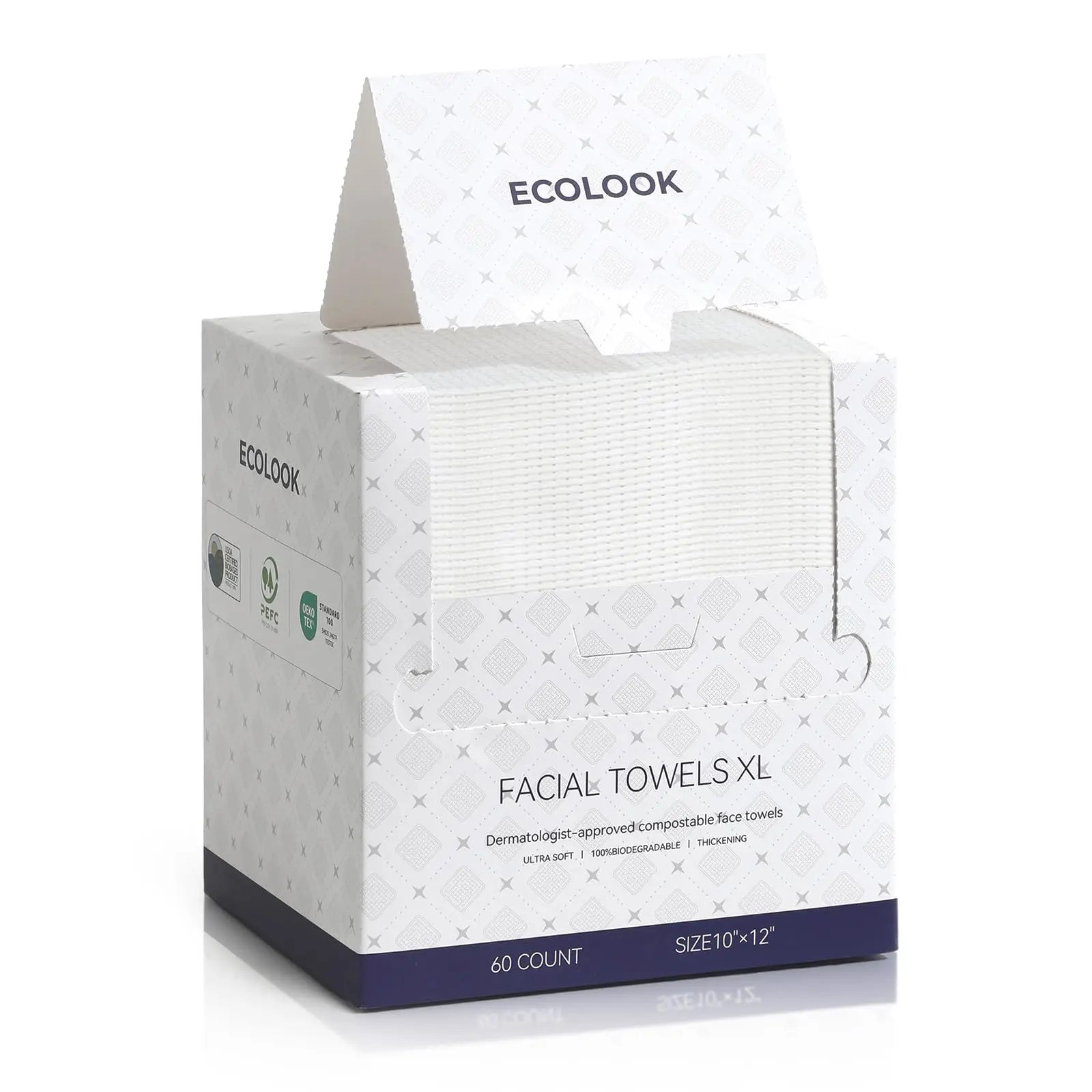 ECOLOOK Disposable Face Towel XL-60 Count Upgraded Thick Facial Towels, Ultra Soft Clean Face Towels Disposable, 10"X12" & 90 GSM, Ideal for Sensitive Skin​-1 PACK