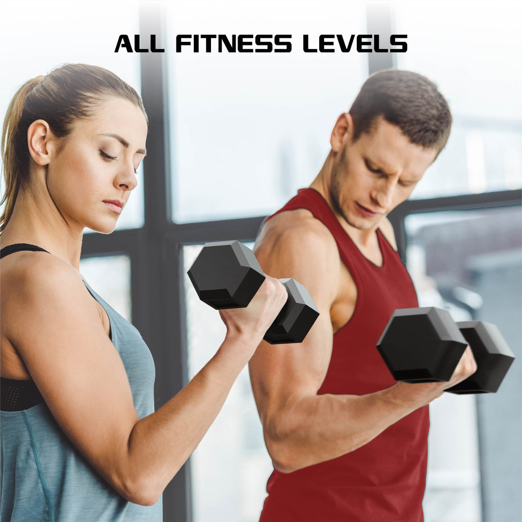 20Lbs Rubber Hex Dumbbell Set – Solid Steel Handles, Durable Rubber Coating, Anti-Roll Weights for Fitness, Pair