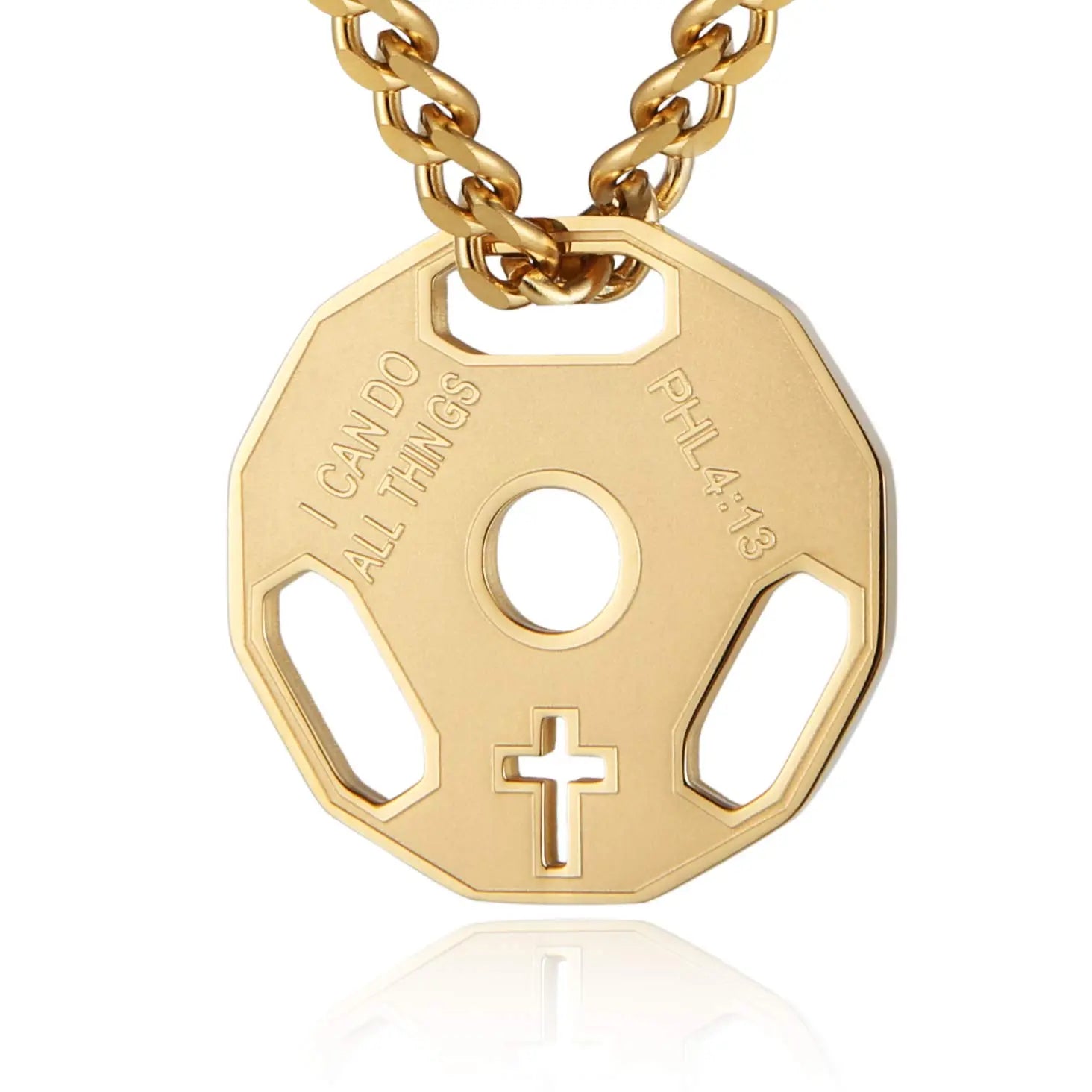 HZMAN Mens Fashion Stainless Steel Fitness Gym Dumbbell Weight Plate Barbell Chain Pendant Necklace