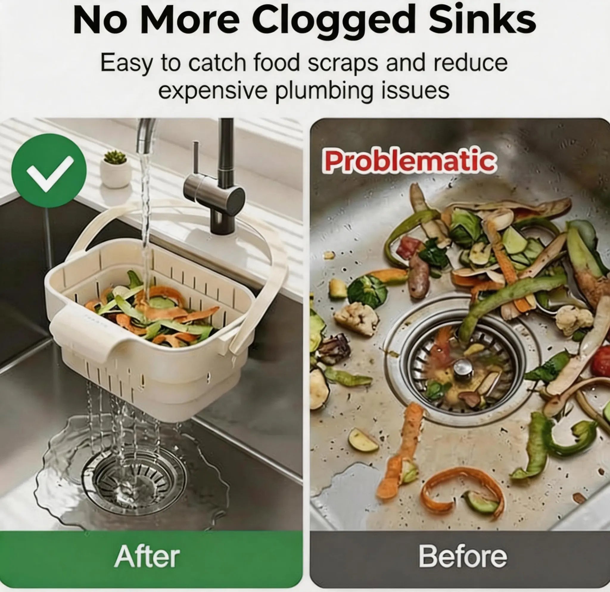 YESDOAGD Adjustable Kitchen Sink Strainer Basket, Foldable Drain Filter & Food Catcher for Leftovers, Prevents Sink Clogs-B, Sink Sieve, Collapsible Strainers for Kitchen-B
