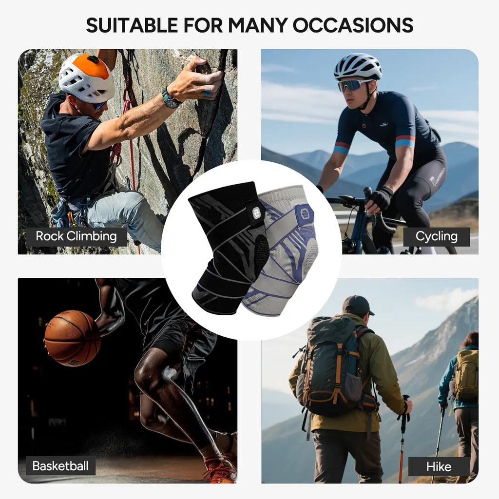 Nebility Mens Adjustable Compression Knee Brace with 360° Seamless Breathable Support, Non-Slip Design, Shock-Absorbing Pad, Elastic 4-Way Stretch Knit for Running, Hiking, Fitness and Knee Protection，Fathersdaygift