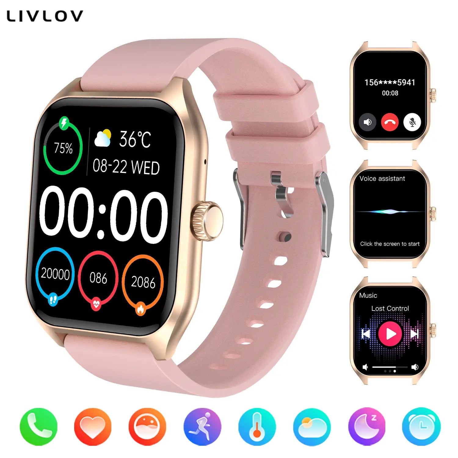 Wearable Smart Watch, with Call Function 100+ Sports Modes DIY Watch Messages Reminder Multifunctional Wristwatch for Men Women