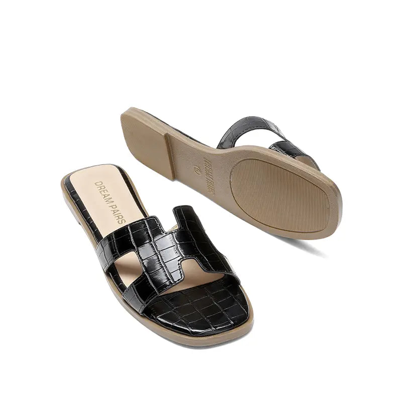 【Live Exclusive】Dream Pairs Women'S Cut-Out Strap Light Sole Comfort Slip-On Flat Slide Sandals for Spring Summer Footwear Girl
